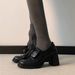 Women's Shoes New Style High Heeled Loafers, Petite Chunky Heel Single Shoes, Black, Versatile Slip On, Deep Mouth JK Leather Shoes_vogvips.com