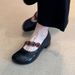 Unique Retro Round Toe Chunky Heel Single For Women Versatile Button Elastic Strap Shallow Mouth Soft Leather Mary Jane_vogvips.com