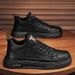 Spring New Breathable Waterproof Korean Edition Men's Fashion Versatile Black Leather Sports And Casual Board Shoes_vogvips.com