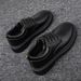 Spring Casual Leather Big Toe British Work Korean Style Trendy Black Low-top Men's Shoes_vogvips.com