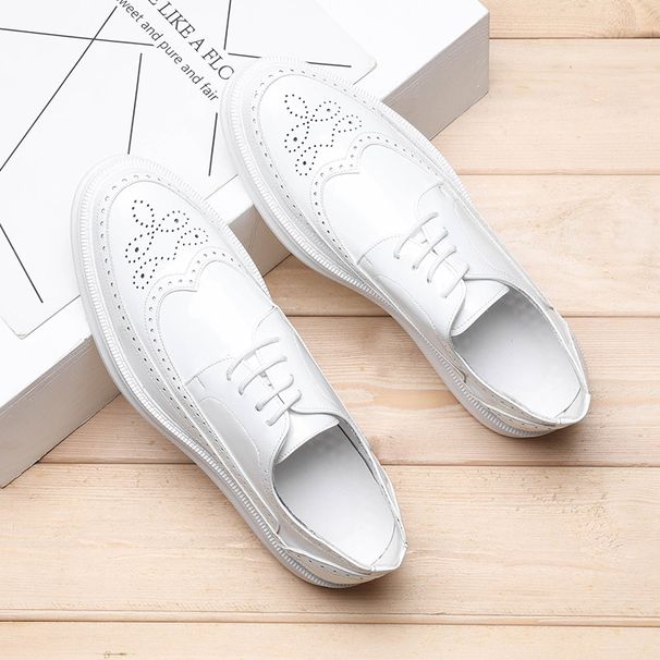 Euro Step 2025 New Leather Korean Style Fashion Carved Brogue Casual Lace-up Versatile Shoes A310-M_vogvips.com