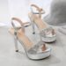 Fashionwaterproof Sequin One Buckle Thin Heel Super High Heel Wedding Banquet Fashion Women's Flats Sandals_vogvips.com