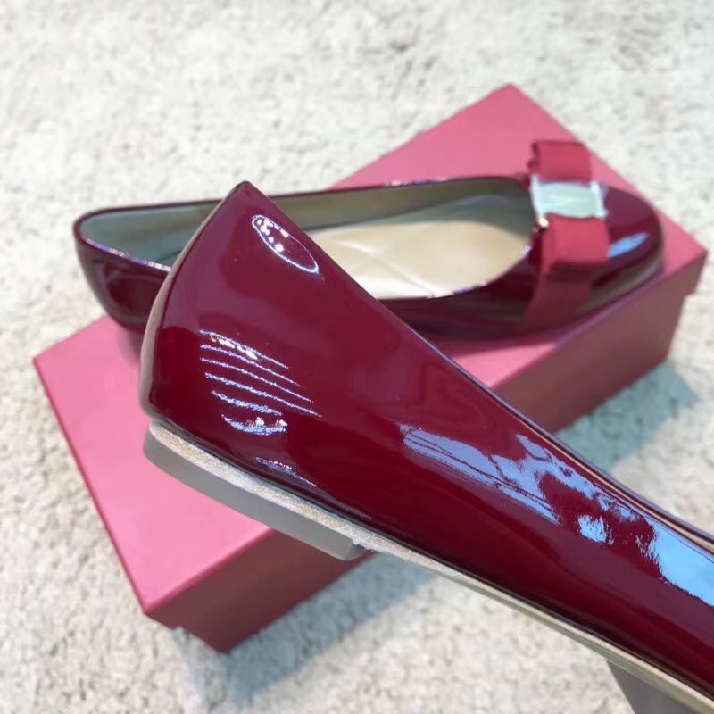 European American Patent Leather Bow Flat Women's Thick Mid Heel Round Toe Single Shoes Women Spring And Autumn Retro_vogvips.com