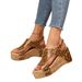 2025 New Plus Size Shoes With Sloping Heel, Thick Sole, Fish Mouth, Women's Sandals, Hollowed Out Casual Velcro, Roman_vogvips.com