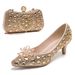 Women's Shoes sandals with stilettos and pointed toes, crystal glass flowers, champagne gold, banquet evening bag combination women's shoes_vogvips.com