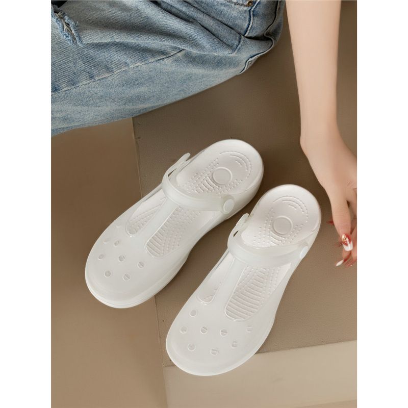 Clogs Non-Slip Garden Slippers Nurse Thick Sole Jelly Beach Sandals Flat Women's Shoes Plus Size Plastic_vogvips.com