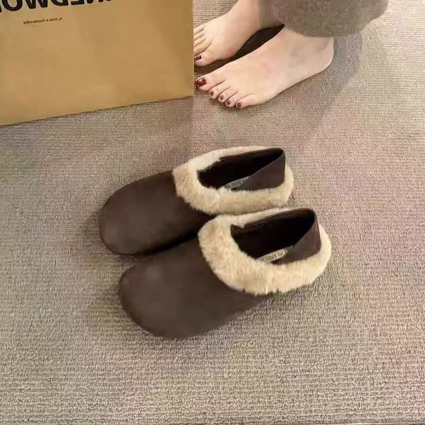 Vintage Ugly Cute Slip-On Cotton Autumn New Fashion Versatile Comfortable Fleece-Lined Two-Way Casual Small Single_vogvips.com