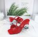 New Square Head Rhinestone Block Clear Heeled Dress Shoes European American Style High Heels Party Fancy Ladies Sandals_vogvips.com
