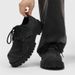 Men's Distressed Denim Derby Shoes - Chunky Sole Punk Style Lace-Up Sneakers For Streetwear & Casual Outfits (Black, EVA Cushioned)_vogvips.com