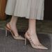 French-style Rivet High-heeled Shoes 2025 Spring/autumn Trendy Pointed-toe Patent Leather Nude Sandals, Feminine_vogvips.com