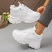 Women S Fashion White Platform Thick Sole Non Slip Sports Shoes For Lace Up Height Increase Chunky Sneakers_vogvips.com