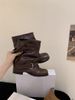 Cowhide Leather Hot Girl Short With Pleated Cuffs, British Style Melad Western Martin Boots For Women_vogvips.com