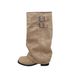 Women's Chunky Heel Ankle Boots With Belt Buckle Detail - Retro Folded Cuff Short Boots For Streetwear & Casual Outfits_vogvips.com