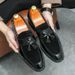 New Fashion British Matte Black Business Casual Loafer Shoes Young Man Stepping Pointed Leather Cover Foot Photo Studio Wedding Leather Shoes Party Dr_vogvips.com