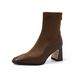Leather~ Short For Women 2024 New Genuine Leather High Heels Autumn Winter Square Toe Stretch Sock Chunky Heel French_vogvips.com