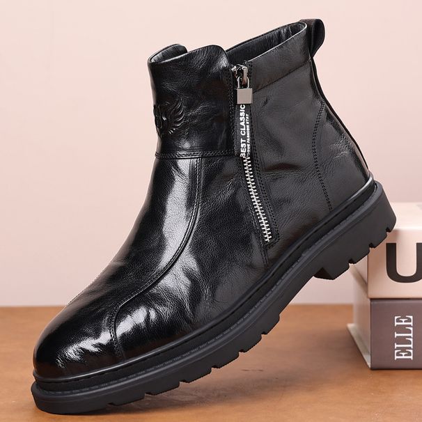 Men's Winter boots Men's leather and fleece cotton shoes casual high-top boots for men_vogvips.com
