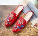Slippers, Double Bird Embroidered Ink Painting, Bright Silk Fabric Pointed Women's Single Shoes, Casual Walking Shoes_vogvips.com