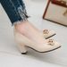 Korean Style Round Toe Low Single Shallow Mouth Mid Heel Bowknot Loafers, Stiletto Patent Leather Sh, Women's Work_vogvips.com