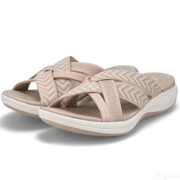 2025 New Summer Women ComfortableThick Cushion Slippers Wide Cross Strap Casual Beach Open Toe Platform Wedge Sandals_vogvips.com