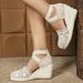 Women’s Shoes Women's Canvas Shoes Wedge Sandals Apricot Holiday Elastic Cross Strap Slip On Round Toe Espadrilles_vogvips.com