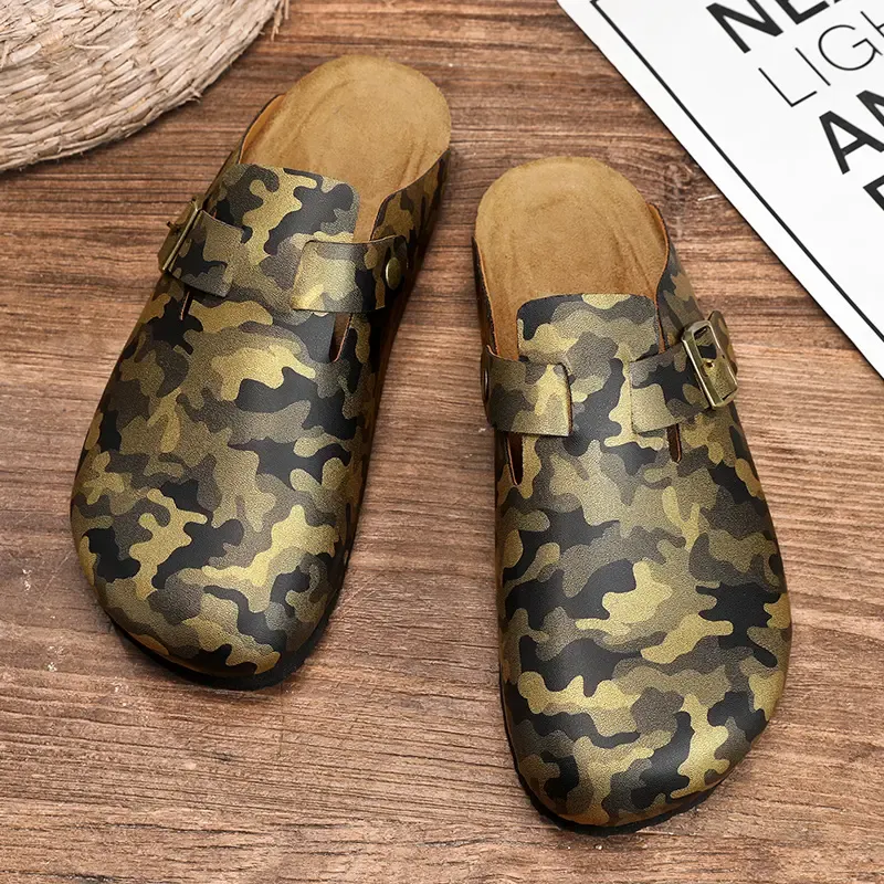 Men's Footbed Clogs For Women Soft Leather Adjustable Buckle Slip-on Potato Shoes Sandals Beach Slippers_vogvips.com