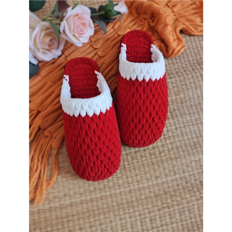 Simple Plain Ice Bar Hook Knitted Yarn Handmade Autumn And Winter Men's And Women's Slippers For Confinement, Anti Slip And Wear-resistant_vogvips.com