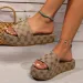 Vintage Printed Canvas Platform Slide Sandals Wide Single Strap Open Toe Thick Sole Casual Women Summer Slippers_vogvips.com