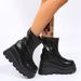 Women's Chunky Heel Mid-Calf Boots With Back Zipper - Round Toe Platform Boots For Fall And Winter, PU Upper & Rubber Sole_vogvips.com