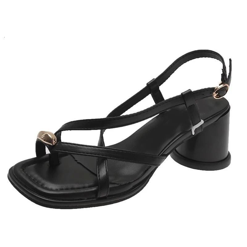 Womens Sandals Chunky High Heel Clip Toe Summer Shoes Fashion Cross Strap Solid Buckle Heeled Sandales For Women 250703_vogvips.com