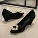 Wedge Shoes 2025 Spring New Fashion Rhinestone Pointed Toe Shallow Mouth Soft Sole Comfortable High Heels For Women_vogvips.com