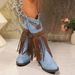 Women's Nude Ankle Boots New Tassel Riveted Belt Buckle Mid-Calf Large Size Thick Heel Matching Color Boots For Women_vogvips.com