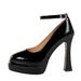 Women's Chunky Heel Round Toe Pumps With Double Waterproof Platform And Patent Leather Straps - Elegant Evening Shoes For Spring & Autumn_vogvips.com