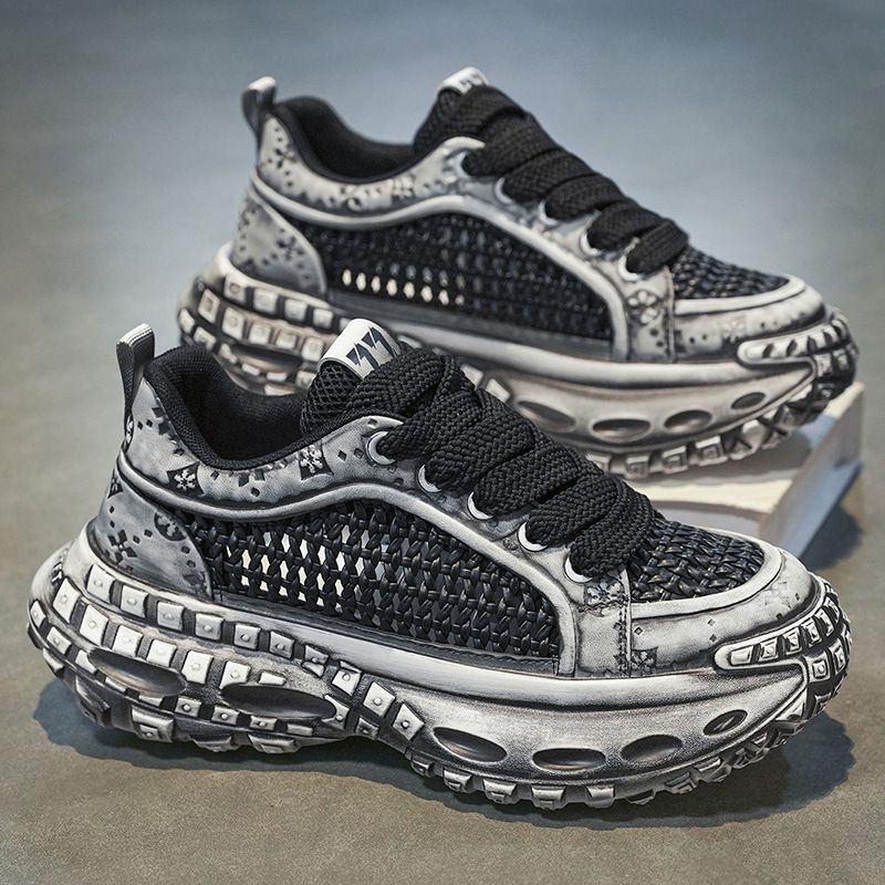 Men's Athletic Running Shoes Breathable Mesh Hollow Out Tire Sole Height Increasing Lightweight Comfortable Trendy For Teens_vogvips.com