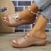 Women's Wedge Heel Thick-Soled 2025 New Model Cross-Border Plus Size Casual Fashion Simple Metal Buckle Peep-Toe Sandals_vogvips.com