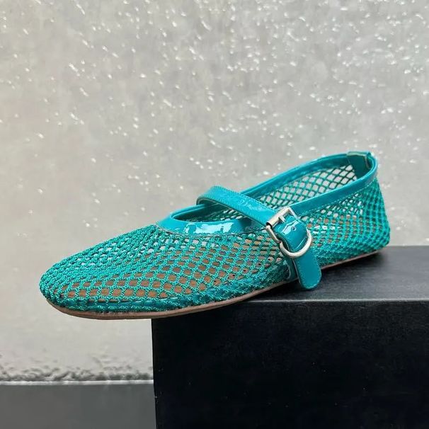 In-Stock High-Quality Hollow-Out Flat Mesh Ballet Dance Shoes, Woven Fishnet Solid Color Versatile Mary Jane Shoes_vogvips.com