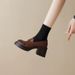 Soft Version ~ British Style Small Leather Shoes Versatile Beautiful Camellia Thick Petite High Heel Loafers_vogvips.com