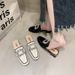 Women’s Shoes Closed Toe Half Slippersheel Flat Single-layer Shoes Square Buckle Rhinestone Internet Celebrity All-match Outdoor L_vogvips.com