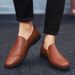 Men's Shoes Round Head Shallow Mouth Soft Foot Cover Lazy Layer Leather Shoes_vogvips.com
