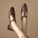 French-style Vintage Mary Jane Women's S, Spring 2026, Soft Leather, Brown, T-strap, Chunky Heel, Mid-heel Leather_vogvips.com