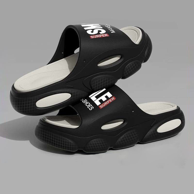 Thick Sole Summer Beach Slides Bathroom Anti Slip Slipper Soft Sandals Simplicity Ultra Light Letter Shoes Men Slippers_vogvips.com