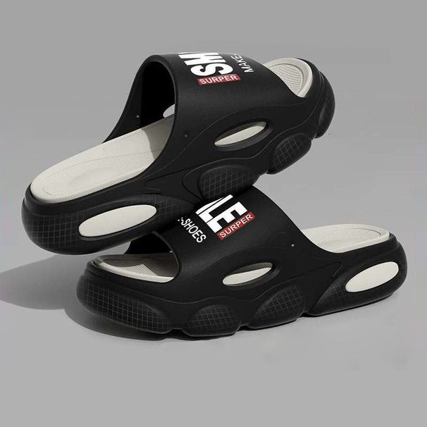 Thick Sole Summer Beach Slides Bathroom Anti Slip Slipper Soft Sandals Simplicity Ultra Light Letter Shoes Men Slippers_vogvips.com