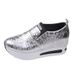 Casual Plus Size Fashionable For Women, 2025 Autumn New Item, Sponge Cake Thick Sole, And Shiny Sports Single Shoe_vogvips.com