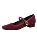 8292-1 Korean Style Simple Suede Women's Square Toe Shallow Mouth Chunky Low Heel One-Strap Metal Versatile Single Shoes_vogvips.com