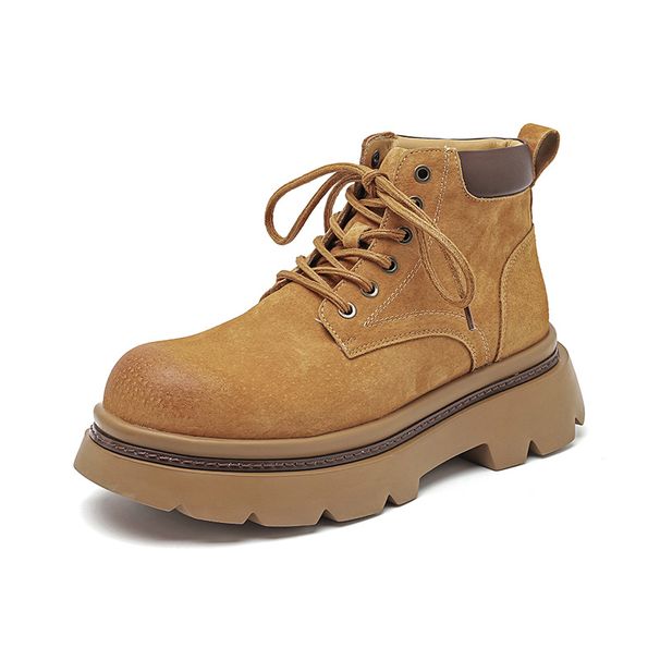 Spring Retro Tooling Boots Martin Boots Rhubarb Boots Thick-soled Heightening Green Boots High-top Leather Shoes_vogvips.com