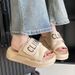 Women's Summer Outdoor Thick-soled Slip-on Sandals With Velcro And Letter Design, 3cm, Slimming, Lightweight, Non-slip,_vogvips.com