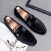 Patent Leather Glossy Pointed Toe Casual For Men Korean Style Trendy Nightclub Little Bee Formal Business Black Wedding_vogvips.com
