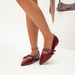 Stylish Women's Burgundy Patent Leather Pointed-Toe Mary Jane Flats - Double Buckle Studs Elegant Shoes_vogvips.com