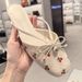 Women’s Shoes Fashion Half Slippers Women New Bow Pearl Mule Slippers Closed Toe Flat Sandals_vogvips.com
