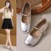 Square Toe, Shallow Mouth, Versatile Flat Bottomed Silver Mary Jane Single For Women 2025 New Summer French Style Dress,_vogvips.com