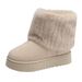 New Soled Round Toe Flip Over Fur Short Tube Snow Boots Women, With A Sponge Sole For Warmth And Thick Cotton Shoes_vogvips.com